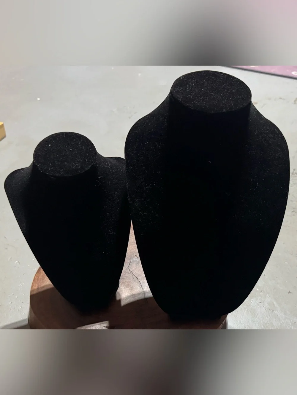 Unlisted Black Velvet Necklace Display Busts - Pair